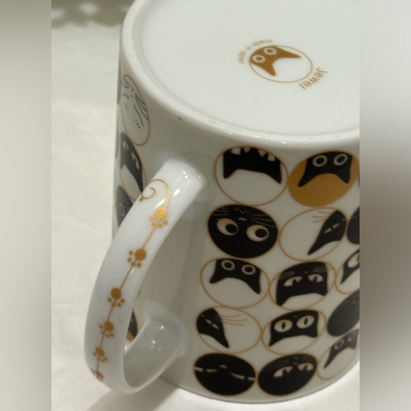 Jewel Brand Ceramic Black Cat Eyes Coffee Tea Mug Made In Japan Feline Faces Whi - Picture 6 of 7